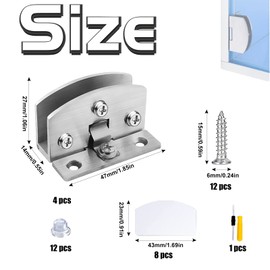 GZhaizhuan 4 x Glass Hinge, Adjustable Door Clip, Glass Door Hinge for 5-8 mm Thickness, with Screws, Transparent Films, Screwdriver (Silver)