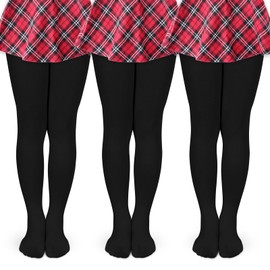 KOOOGEAR 3 Pairs Ballet Dance Tight Girls Tights Footed Kids Student School Uniform Training Tights Ultra Stretchy Soft Pantyhose (UK, Age, 12 Years, 15 Years, Regular, 3 Pairs Black)