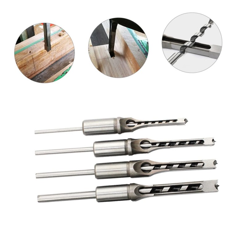 jojofuny 4pcs Mortise Drill Bit for Woodworking Square Hole Drill