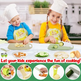 Kids Knife Set for Real Cooking - Safe Kitchen Tools for Toddlers Christmas Kids Gifts Cooking Set with Basket Apron Plastic Safe Knife Cutting Board Sandwich Cutters Peeler for 4, 5, 6, 7 Years