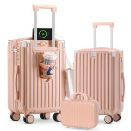 (14+20+24)Inch Carry on Luggage Carry-on with Cup Holder & USB Port, Luggage with Airline Approved TSA Lock, Softside Lightweight carry on luggage 22x14x9 airline approved 360° Double Spinner 8 Wheels