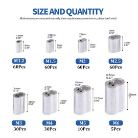 Glarks 315-Pieces 8 Sizes Aluminum Crimping Loop Sleeve Double Barrel Ferrule for Wire Rope and Cable Line End Assortment Kit - M1.2-M6