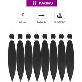 Pre Stretched Braiding Hair 26 Inch Black Braiding Hair Extensions 8 Packs Braids Hair Pre Stretched Yaki Straight Synthetic Braids Hair Extensions for Women
