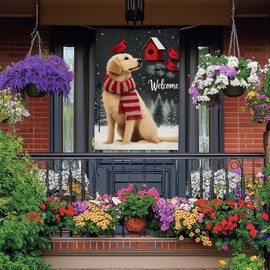 BlissYard Merry Christmas Garden Flag Yellow Labrador Retriever Dog Reindeer Flag 28 x 40 Inch Double Sided Large Yard Banners for Dog Lovers Porch Home Outdoor Winter Holiday Pet Decor