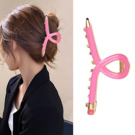 Pencil Hair Clips Pink for Thick Hair Back to School Teacher Hair Clips for Women Fashionable High-End Hair Claws Hair Accessories for Women Girls Pencil Claw Clips 1PCS