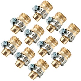 Wideskall 5/8" Brass Garden Water Hose Repair Mender Male Connector with Stainless Steel Clamp (Pack of 10)