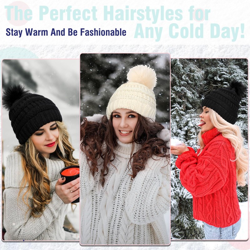 Hat Wig Beanie Hat with Hair Long Wavy Extensions Knit
