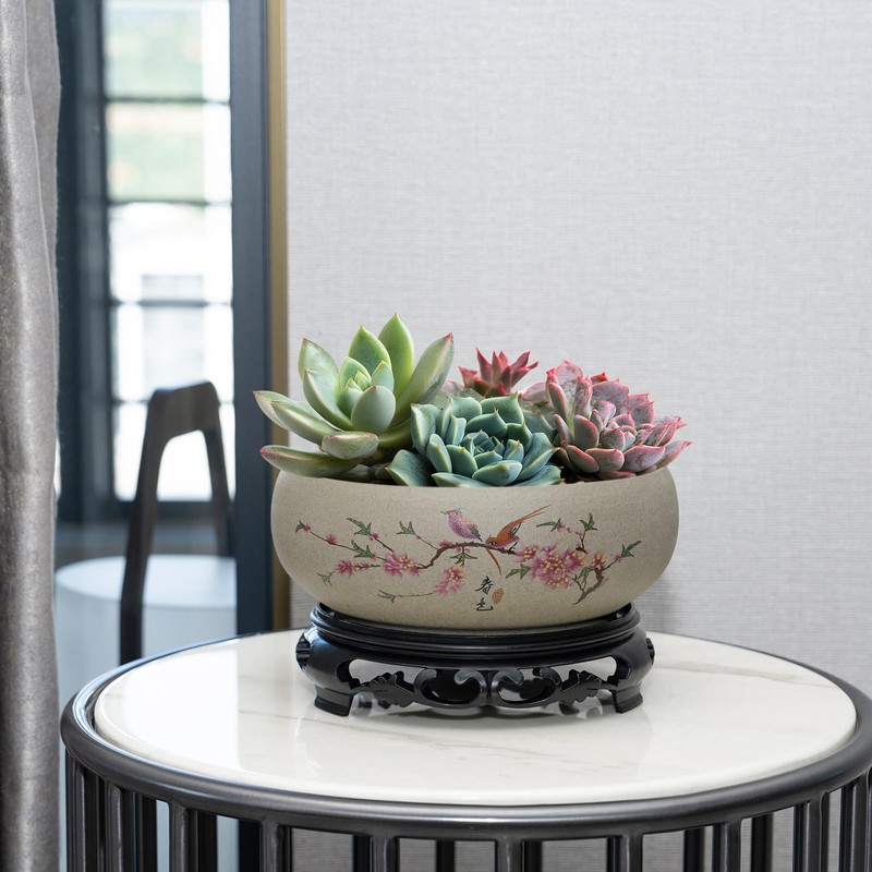 Lotus Bowl Planter - Ceramic Pots for Plants with Stand