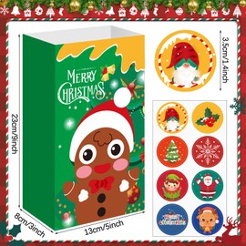 FEBSNOW Christmas Gift Bags 40Pack Xmas Goody bags with Stickers,Holiday Candy Treat Bags for Kids Xmas Cookies Goodies Wrapping Bags Kraft Paper Bags for Festival Party Favors Supplies