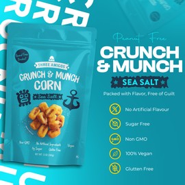 Three Amigos Corn Nuts Suger Free, 100% Vagan, Peanut Free Non-GMO (All Natural Ingredients) Guilt-Free snacking Toasted Corn Kernels in Reseable Bag - Crunchy & Munch Snack (12 OZ) (12 oz, Sea Salt)