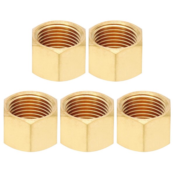PATIKIL 3/8" NPT Female Brass Pipe Fitting Cap, 5Pcs Outer