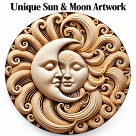 Round Sun and Moon Wall Sign – Waterproof Aluminum Garden Decoration for Home, Garage, Farmhouse and Outdoor Display