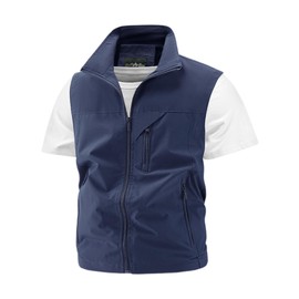 Gihuo Men's Lightweight Outdoor Travel Vest Full Zip Casual Lightweight Work Vest (Large, Navy)