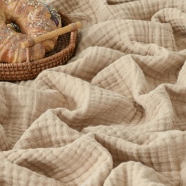 Esterra Muslin Blanket Queen Size Cozy Soft Lightweight Pre-Washed Cotton Blanket, All Season Breathable 4-Layer Gauze Blanket Throw for Couch Bed, Curds&Whey, 90x90 Inches