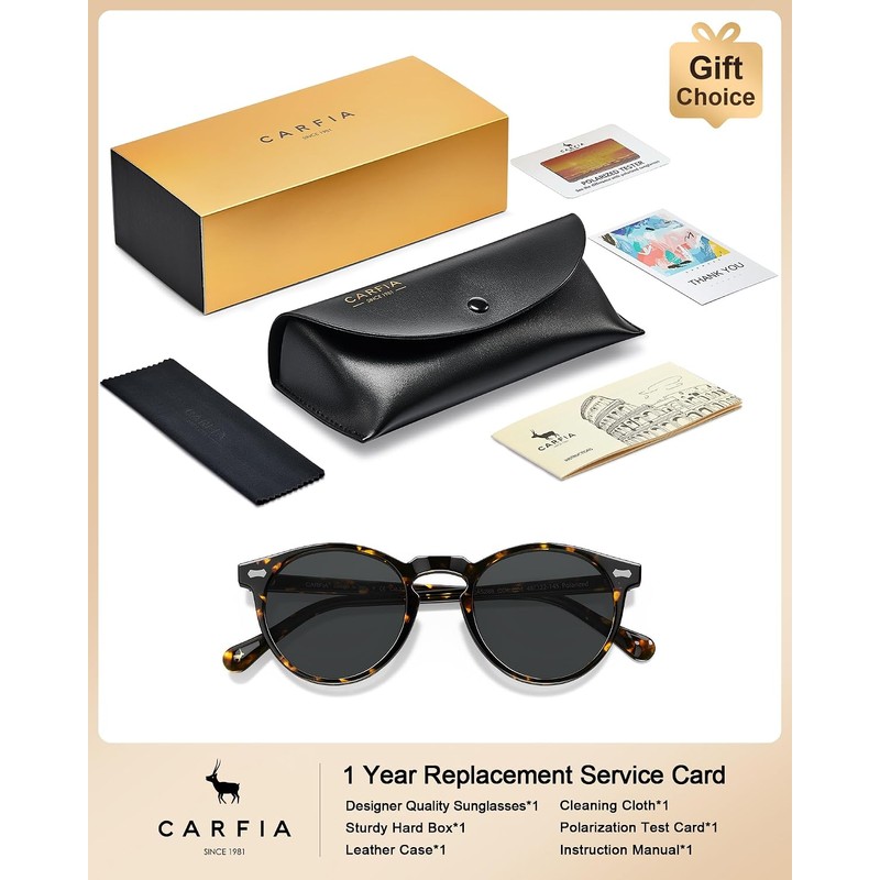 CARFIA Gafas de Sol Redondas para Mujer Rostro Pequeño Acetato