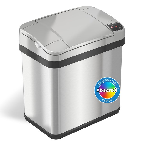 iTouchless 2.5 Gallon Garbage Fragrance, Touchless Automatic Stainless Steel Bin, Perfect for Bathroom and Office Trash Cans with AbsorbX Odor Filter, 2.5 Gal Silver, Sensor