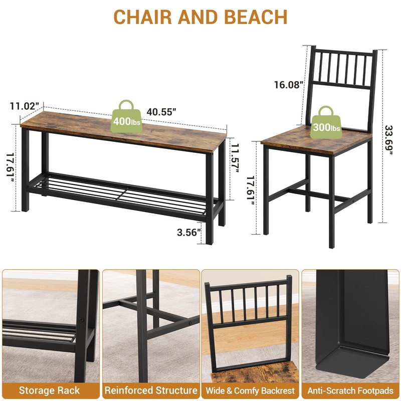 GarveeHome Dining Table Set for 4, 4 Pieces Dining Table