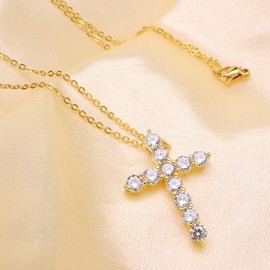 SDA Shine Bright with Our AAAAA Zircon Gold Plated Cross Necklace - Nice Gift for Women's Birthdays!, Medium, Gold Plated, Zircon