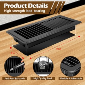 WAWINY 4x10 Floor Register,2 Pack Heavy Duty Steel Floor Vent Covers for Home or Office,Rust-Resistant Walkable Air Vent Covers with Adjustable Airflow, Easy Installation Wall or Sidewall (Black)