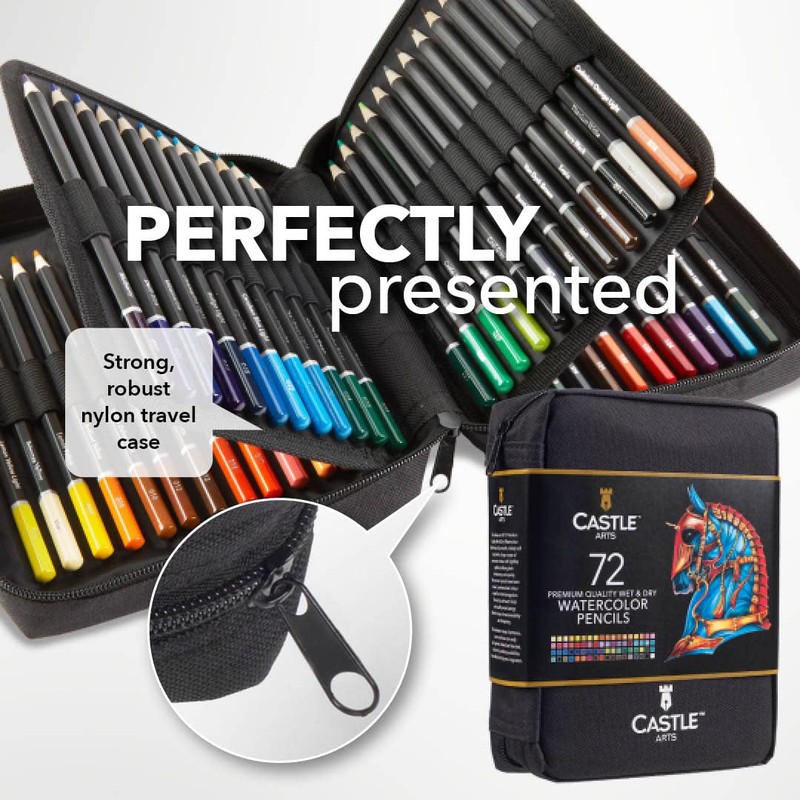 Castle Art Supplies 72 Watercolour Colouring Pencils Set in Zip-Up