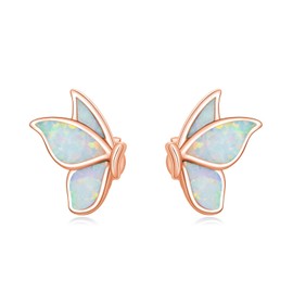 Shusukue - arete de plata de ley 925 con alas de mariposa de ópalo, aretes de tuerca de mariposa, regalos para mujer (chapado en oro rosa)