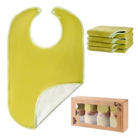 Paquete de 4 baberos para adultos para hombres y mujeres, baberos para adultos mayores, baberos impermeables, baberos de toalla para adultos con neces