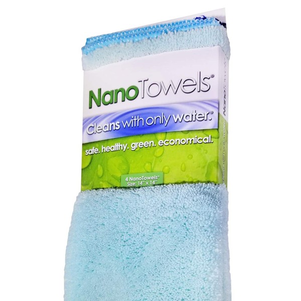 Nano Towels Cleaning Cloths - Cleans With Only Water - Wipes Away Dust, Spills & Grime Instantly Without Chemicals Paper Or Microfiber Supplies. Kitchen, Bathroom, Glass 14x14” 4-Pack Seashore Teal