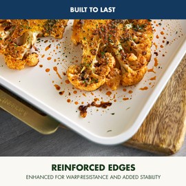 GreenPan Reserve Bakeware 13" x 9" Quarter Sheet Pan, Ceramic Nonstick Baking Pan, PFAS & BPA Free, Gold Handles, Durable Steel, Versatile & Space Saving Ovenware, Freezer to Oven Dish, Oxford Blue