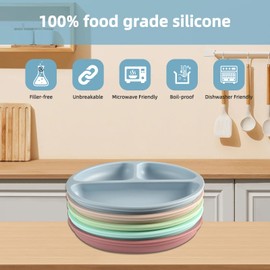 Yummy Baby Products Deluxe Silicone Plates 3 Pack with Suction, 100% Silicone and BPA Free, Microwave and Dishwasher Safe, Divided Design (Cream/Pink/Blue)