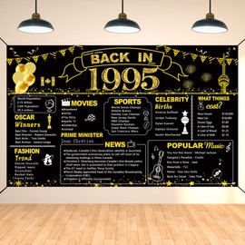 DARUNAXY 30th Birthday Black Gold Party Decoration, Canada Back in 1995 Banner 30 Year Old Birthday Party Poster Supplies CA Vintage 1995 Backdrop Background for Men & Women 30th Class Reunion Decor