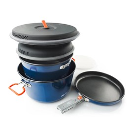 GSI Outdoors Bugaboo Base Camper Large, High-Efficiency Cookset – Ceramic Non-Stick Coated, Includes 5L & 3L Pots, 9" Fry Pan, Accessories