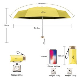 Vicloon Mini Umbrella, Pocket Umbrella with Golden Handle, 210T Black Rubber Cloth & 6 Aluminum Alloy Ribs, Foldable Compact Travel Umbrella, UPF>50+ UV Resistance, Rain and Sun Umbrella
