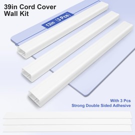 39in Cord Covers for Wires on Wall, YCLYC Wall Cord Cover, Large TV Cable Hider Wall Kit, White TV Cord Hider for Wall Mounted TV, Electrical Cable Raceway Cord Organizer, 3 X L13in W1.2 H0.7