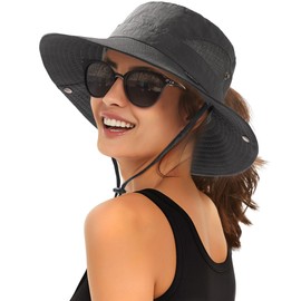FURTALK Womens Sun Hat Beach Summer Wide Brim UPF 50+ Outdoor Protection Foldable Lightweight Ponytail Bucket Hat Dark Grey, One Size