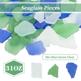 Sukh 15 OZ Frosted Sea Glass - Sea Glass Vase Fillers for Crafts Beach Glass Large Sea Glass Pieces vase fillers for Home Decor Aquarium DIY Crafts Blue & Clear & Green Mix…