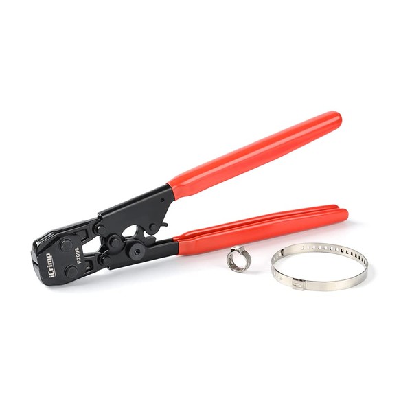 iCrimp Ratcheting PEX Cinch Tool for Fastening Stainless Clamps from 3/8-Inch to 1-Inch with Calibration Gauge Suits ASTM F2098 and Non F2098 Ear Hose Clamps Red