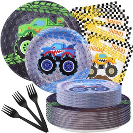 Monster Truck Party Plates and Napkins - Monster Truck Party Decorations - Monster Truck Party Tableware - Monster Truck Party Favors - Monster Truck Party Supplies Serves 20 Guests
