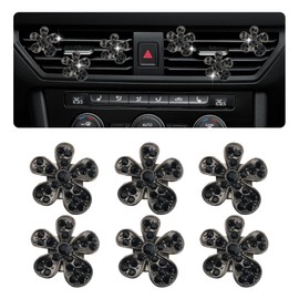 6PCS Rhinestone Flower Car Vent Clips,Cute Car Air Vent Clips for Dashboard Decorations,Shining Vehicle Accessories Interior Clip Used on Auto SUV Vents for Women Girls (Black)