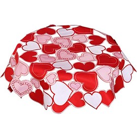 Simhomsen Small Embroidered Love Heart Tablecloth for Valentine's Day, Wedding Anniversary, Marriage Proposals or Engagements (Round 34 inches)