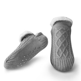 Litthing Cuddly Socks Knitted Floor Socks Warm Winter Socks Embroidered Stopper Socks Non-Slip Slippers Thick Socks Knitted Bed Socks Household Socks Christmas Socks, gray