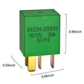 Automotive Power Relay 95224-2D000 (Set of 2), 4 Pins 12V 20A Multi-Purpose Power Relay, Compatible for Hyundai and KIA Vehicles