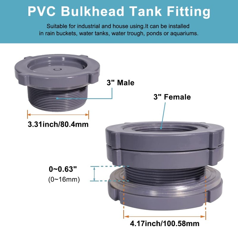 Ququyi 3 Inch PVC Bulkhead Water Tank Connector Adapter Fitting