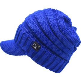 C.C Trendy - Gorro de punto holgado de gran tamaño, grueso, suave, acanalado, con visera, Azul Real, Talla única