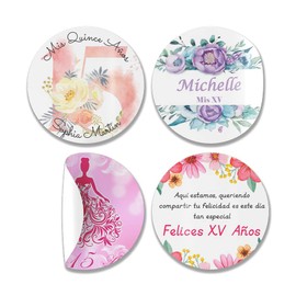 Paquete de 50 stickers con Diseño Personalizado | Vinil Autoadhesivo | Ideales para Bodas, Cumpleaños, Emprendimientos, Fiestas Infantiles, Negocios, Quince Años, Regreso a Clases (3x3)