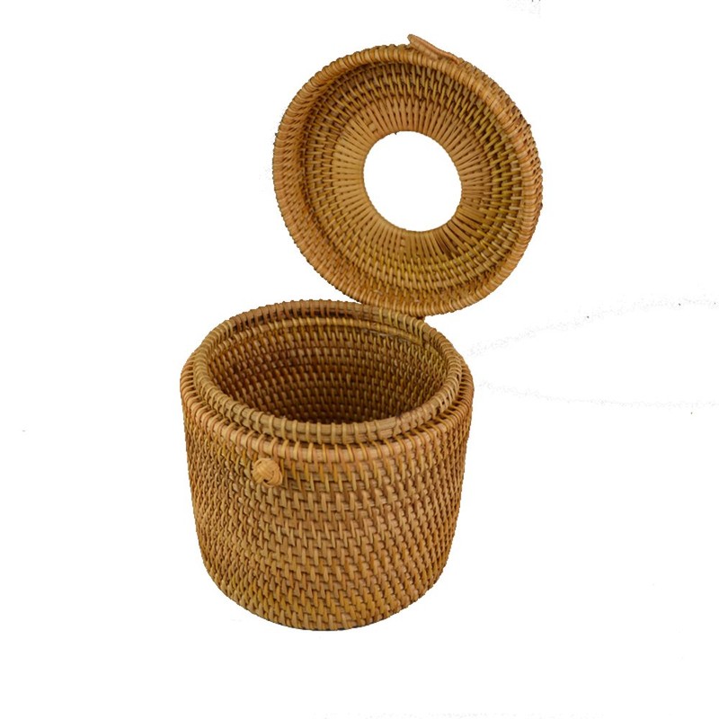 Handmade Cylinder Facial Tissue Box Holder, Woven Napkin Dispenser with