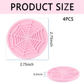 4PCS Silicone Car Coasters,Unique Spider Web Non-Slip Car Cup Holder Coaster Car Interior Accessories,Universal 2.75 Inch Car Drink Coaster for Women Men (Pink)