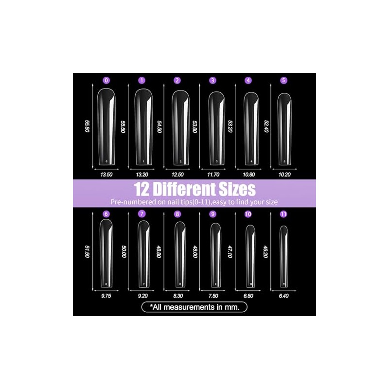 Long Square Nail Tips, 240Pcs Full Cover Soft Gel Nail