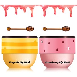 2 Bálsamos Labiales De Abeja Con Miel Para Dormir - Productos Hidratantes Y Sedosos Para El Cuidado Nocturno De Los Labios - Fresa Y Miel