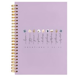 BearCake Boho Floral Christian Notebook Journal,Christian Gifts for Women, spiral Bible Notebooks for Note Taking, Bible Journaling Notebook,Bible 5:22-23 Hardcover Spiral Notebook 5.5x8.3 purple