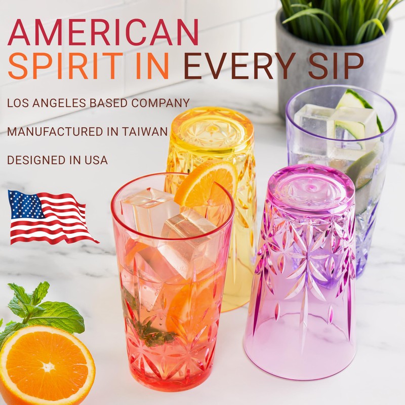 Bravario Royal Plastic Drinking Tumbler, Premium Quality Water Glasses, Dishwasher-Safe